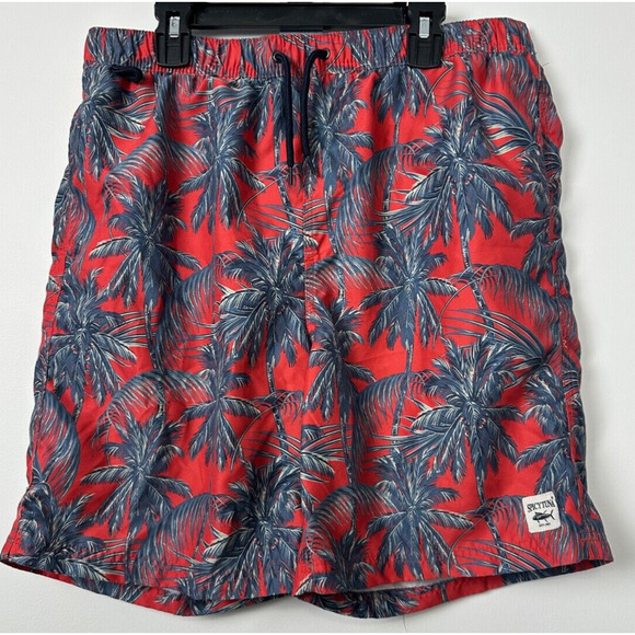 Spicy Tuna Men's M Lined Drawstring & Pockets Swim Trunks Palm Trees Shorts B18 - Picture 1 of 7